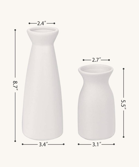 Joynisy Ceramic Vase Set of 2, White Matte Vase