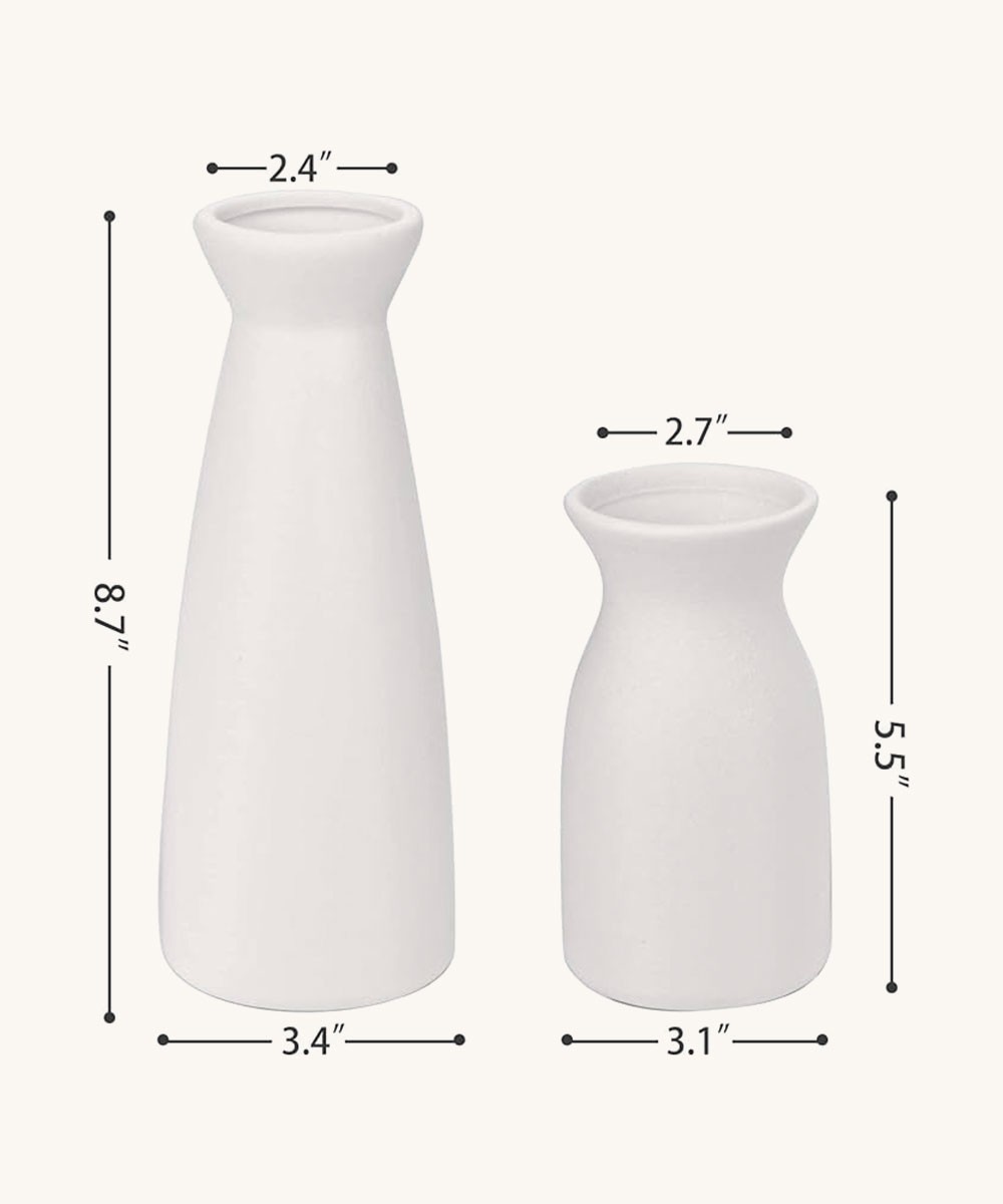 Joynisy Ceramic Vase Set of 2, White Matte Vase