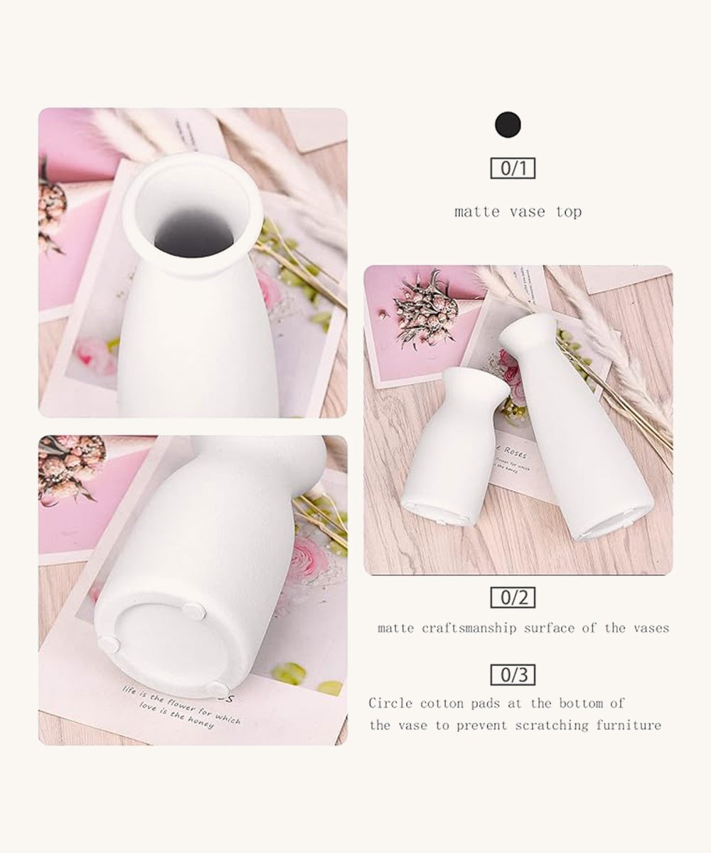 Joynisy Ceramic Vase Set of 2, White Matte Vase